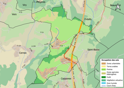 Carte en couleurs présentant l'occupation des sols.