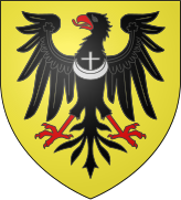 Blason en forme décu avec un aigle noir sur fond jaune.