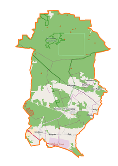 Mapa konturowa gminy Gromadka, po prawej znajduje się punkt z opisem „Pasternik”