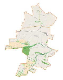 Mapa konturowa gminy Jeżów, blisko centrum na prawo u góry znajduje się punkt z opisem „Jeżów”