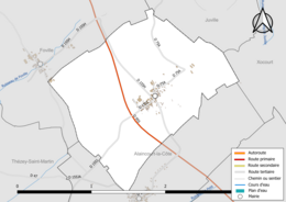 Carte en couleur présentant le réseau hydrographique de la commune