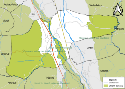 Carte des ZNIEFF de type 2 sur la commune.