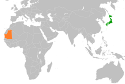 JapanとMauritaniaの位置を示した地図