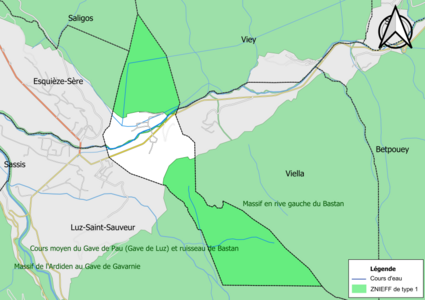 Carte des ZNIEFF de type 1 sur la commune.