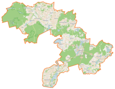 Mapa konturowa gminy Kartuzy, na dole znajduje się punkt z opisem „Ręboszewo”