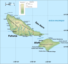 Cartographie des îles de Futuna et d'Alofi comprenant les royaumes de Sigave et Alo.