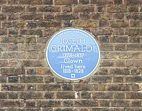 blue plaque commemorating Grimaldi