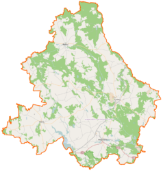 Mapa konturowa powiatu łobeskiego, w centrum znajduje się punkt z opisem „Strzmiele”