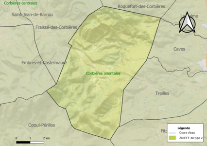 Carte de la ZNIEFF de type 2 sur la commune.