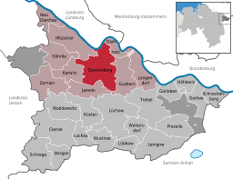 Läget för staden Dannenberg (Elbe) i Landkreis Lüchow-Dannenberg