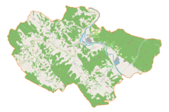 Mapa konturowa gminy Dydnia, u góry po lewej znajduje się punkt z opisem „Wydrna”