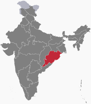 The map of India showing Odisha