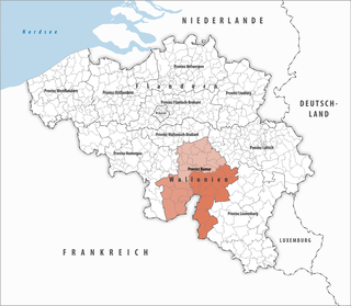 Lage der Provinz Namur innerhalb Belgiens hervorgehoben