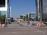 View of the station from between the Zuidas offices.