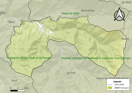 Carte des ZNIEFF de type 2 sur la commune.