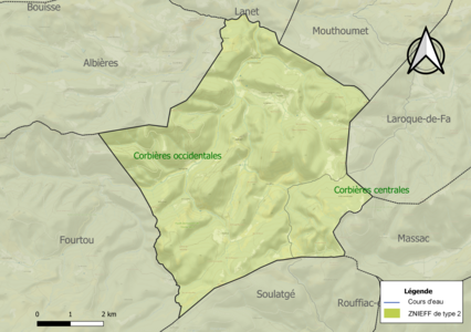 Carte des ZNIEFF de type 2 sur la commune.