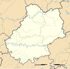 Mapa konturowa Lot, u góry po prawej znajduje się punkt z opisem „Comiac”