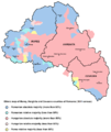 Ethnic map of Harghita, Covasna and Mureș based on the 2011 data, showing areas with Hungarian majority