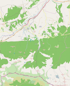 Mapa konturowa Zakopanego, blisko centrum u góry znajduje się punkt z opisem „Polskie Koleje Linowe S.A.”