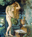 Russisk badstueinteriør, Venus, måla av den russiske kunstnaren Boris Kustodiev (1878 -1927), tilhøyrande Novgorod kunstmuseum.