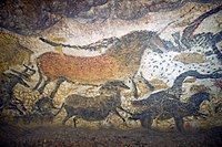 A horse painted on a cave wall