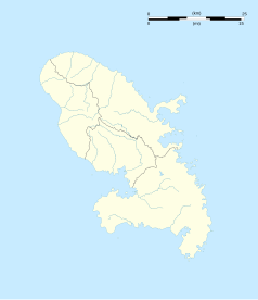 Mapa konturowa Martyniki, blisko centrum na dole znajduje się punkt z opisem „Rivière-Salée”