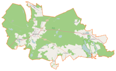 Mapa konturowa gminy Mirosławiec, u góry nieco na lewo znajduje się punkt z opisem „Mirosławiec”