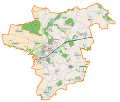 Mapa konturowa gminy Żarów, u góry znajduje się punkt z opisem „Zastruże”