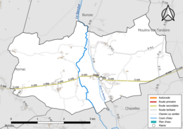 Carte en couleur présentant le réseau hydrographique de la commune