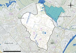 Carte en couleur présentant le réseau hydrographique de la commune