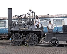 A modern replica of Locomotion, showing the features it introduced of external coupling rods and Hackworth's stronger two-piece disc wheels