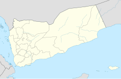 Mapa konturowa Jemenu, blisko centrum na dole znajduje się punkt z opisem „Al-Mukalla”