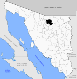 Location of the municipality in Sonora.