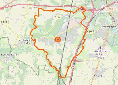 Carte représentant les limites territoriales d'une commune.