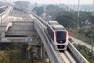 The Soekarno–Hatta Airport Skytrain at the Soekarno–Hatta International Airport in Tangerang, Banten, Java, Indonesia is used for airport terminals shuttle service