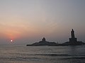 Sunrise with Thiruvalluvar Statue and Vivekananda rock in the foreground