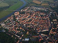 Het centrum van Torgau van boven