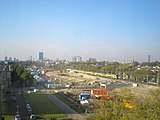 Construction of station Utrecht Vaartsche Rijn on the right, with the new bicycle and pedestrian tunnel leading to the Watervogelbuurt on the bottom right.