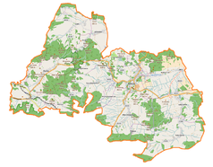 Mapa konturowa gminy Bolków, blisko centrum na prawo znajduje się punkt z opisem „Bolków”