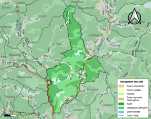 Carte en couleurs présentant l'occupation des sols.