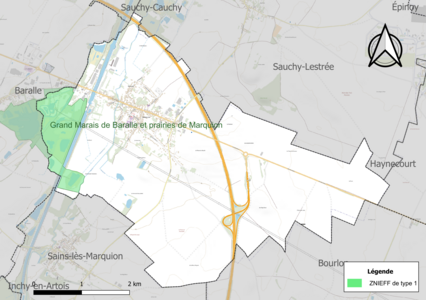 Carte de la ZNIEFF de type 1 sur la commune.