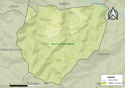 Carte de la ZNIEFF de type 2 sur la commune.