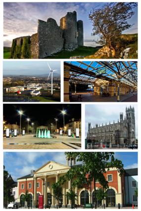 Da esquerda para a direita e de cima para baixo: 1) Castelo Roche; 2) Instituto de Tecnologia de Dundalk; 3) Estação Clark; 4) Market Square; 5) Igreja de São Patrício; 6) Centro comercial The Marshes