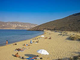 Een strand op Mykonos