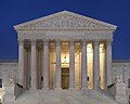 The Supreme Court Building at dusk.