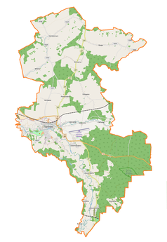 Mapa konturowa gminy Szprotawa, blisko centrum na lewo u góry znajduje się punkt z opisem „Pasterzowice”