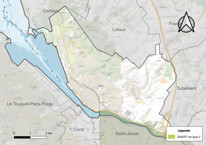 Carte de la ZNIEFF de type 2 sur la commune.