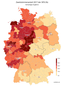 SPD ﻿ 7,8 – 15 % ﻿ > 15 – 20 % ﻿ > 20 – 25 % ﻿ > 25 – 30 % ﻿ > 30 – 37,8 %