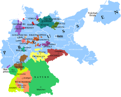 The Länder of Germany during the Weimar Republic, with the Free State of Prussia (Freistaat Preußen) as the largest