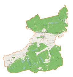 Mapa konturowa gminy Drezdenko, na dole nieco na lewo znajduje się punkt z opisem „Czaplisko”